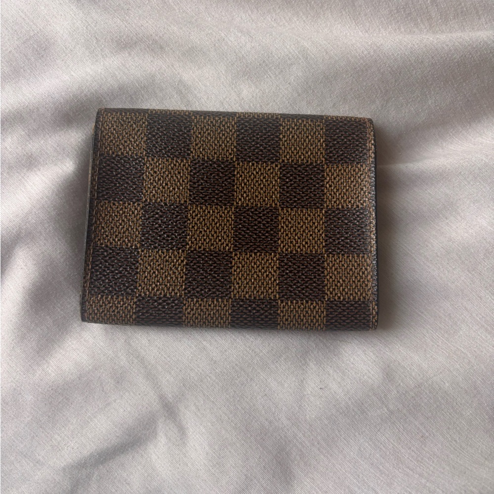 Louis Vuitton Dark Brown Textured Leather Card Holder with Red Stamp